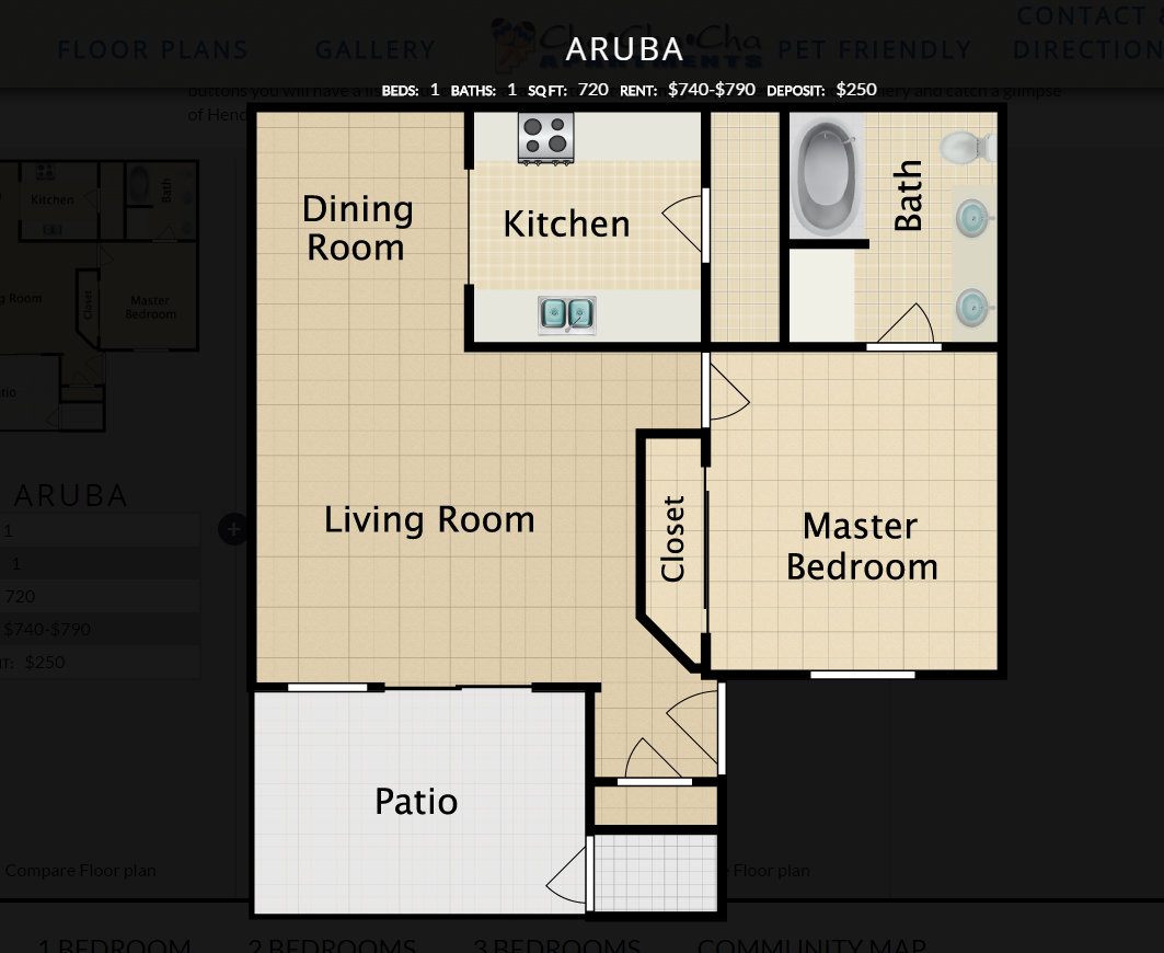 Aruba, 1 br, 1 ba, 720 sq. ft.